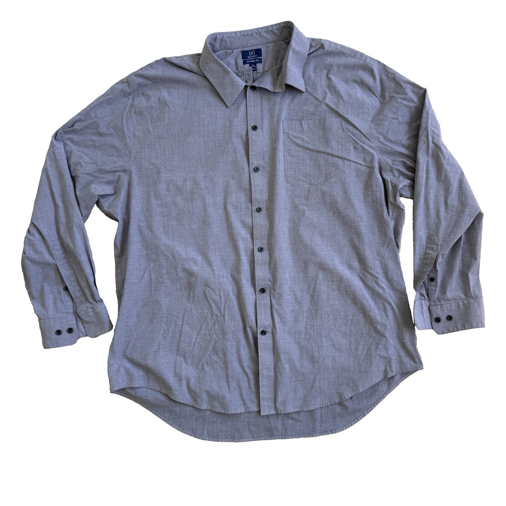 George Men’s 3XL Gray Classic Fit Long Sleeve Dress Shirt